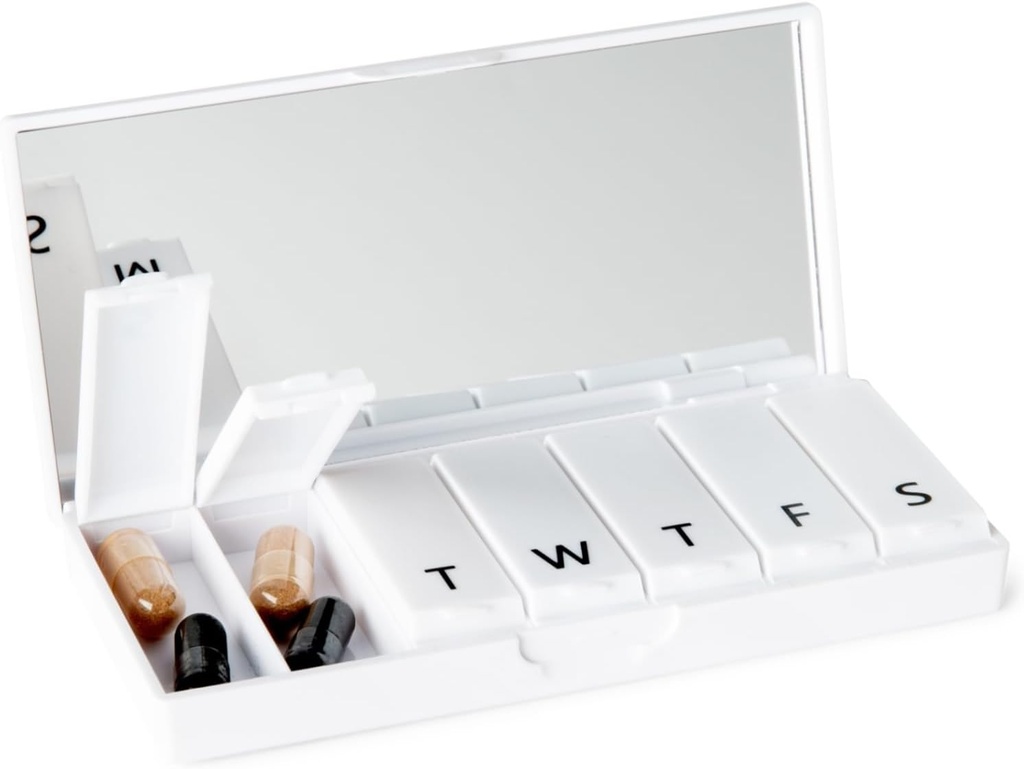 PORT X POLISH Designer Weekly Pill Box Organizator (Single 1X Daily, Crisp White) 124; Compact, Stylowe 7- Day Suplement Witaminy Przypadek 124; Cute Portable Mini Travel Medicine Carrier 124; BPA- Free Pillbox Caddy
