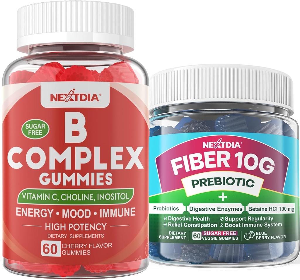 2 Pakiet Metylowanej Witaminy B Complex + 1 Pack Sugar Free 10g Prebiotic Fiber Supplement, Gumie dla dorosłych