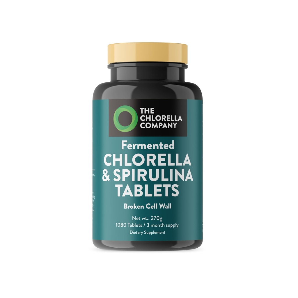 Fermentowane tabletki Chlorella & Spirulina, Chlorofil, Green Superfood, Suplement Algae, Detox Heavy Metal, Wsparcie immunologiczne, Broken Cell Wall, 1350 Tabletki, Non-GMO, Wegan