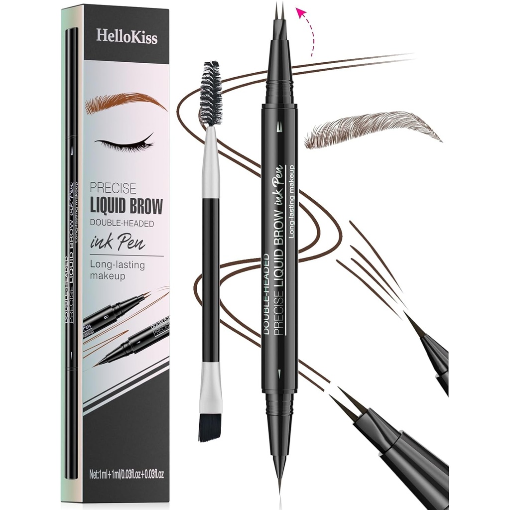 9708 2- Tip Double- Ended Eyebrow Pen, 2- in-1, z pędzlem Eyebrow. Dowód Wodoodporny i Pot, Precyzyjny, Płynny Brow, 5 Cienie, Długoterminowe (3 # Ciemny Brown)