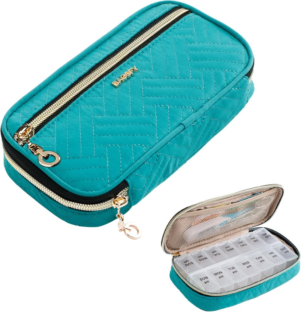 BAGSFY Pill Organizator Case 2 razy w ciągu dnia - Cotygodniowy organizator medycyny Travel Pill Box z usuwalnym 7 dniowy pojemnik na lek Case Catainer dla oleju rybnego, Witamina, Suplement