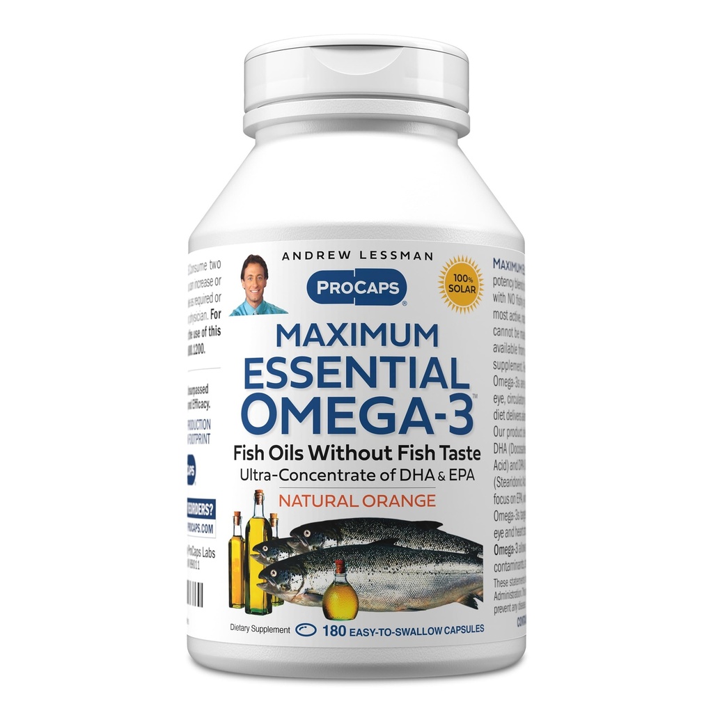 ANDREW LESSMAN Maksymalne podstawowe Omega-3 Orange - 180 Softgels - Ultra- Pure, Oils High Potency Omega-3. Wysoka DHA, brak żołądka, brak środków trujących, brak rtęci. Małe łatwe do połykania Softgels