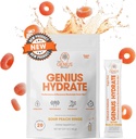 Genius Brand Genius Hydrate - Suplement Electrolyte do Codziennej Hydration - Woda kokosowa - Bez cukru - 8 Minerałów i składników odżywczych - Non-GMO - Sour Peach Rings - 20 Sług