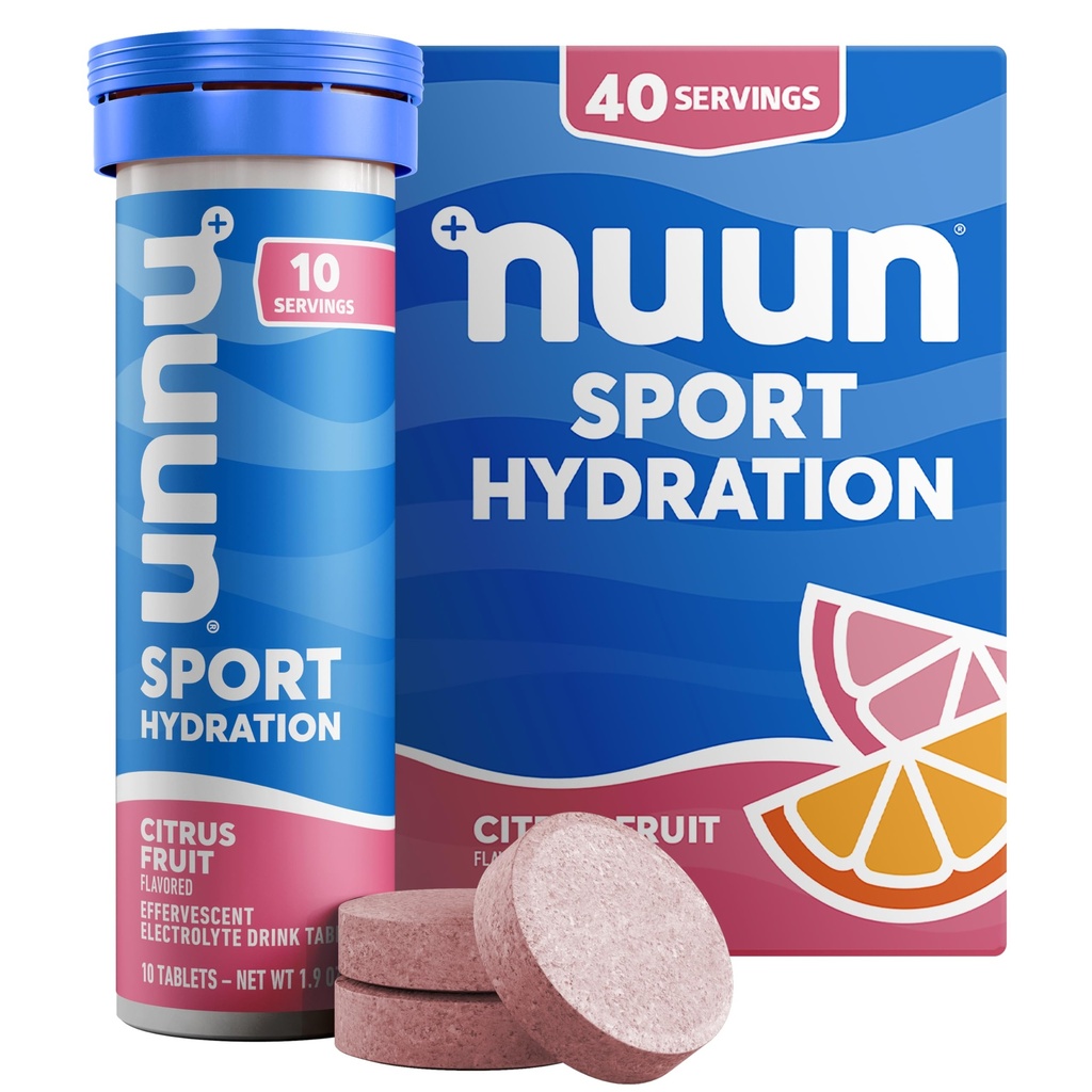 Nuun Sport Electrolyte Tablets z Magnezu, Wapń, Potas, Chlorek i Sód, Gluten Free & Wegan, Owoce cytrusowe, 4 Pack (40 Służenie ogółem)