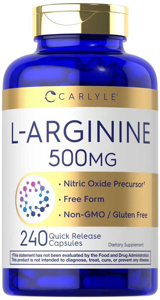 Carlyle L- Arginine 500 mg kapsułki 124; 240 Hrabia 124; Oksyd azotowy Prekursor 124; Wolna postać Amino Acid Acid 124; Non-GMO & Gluten