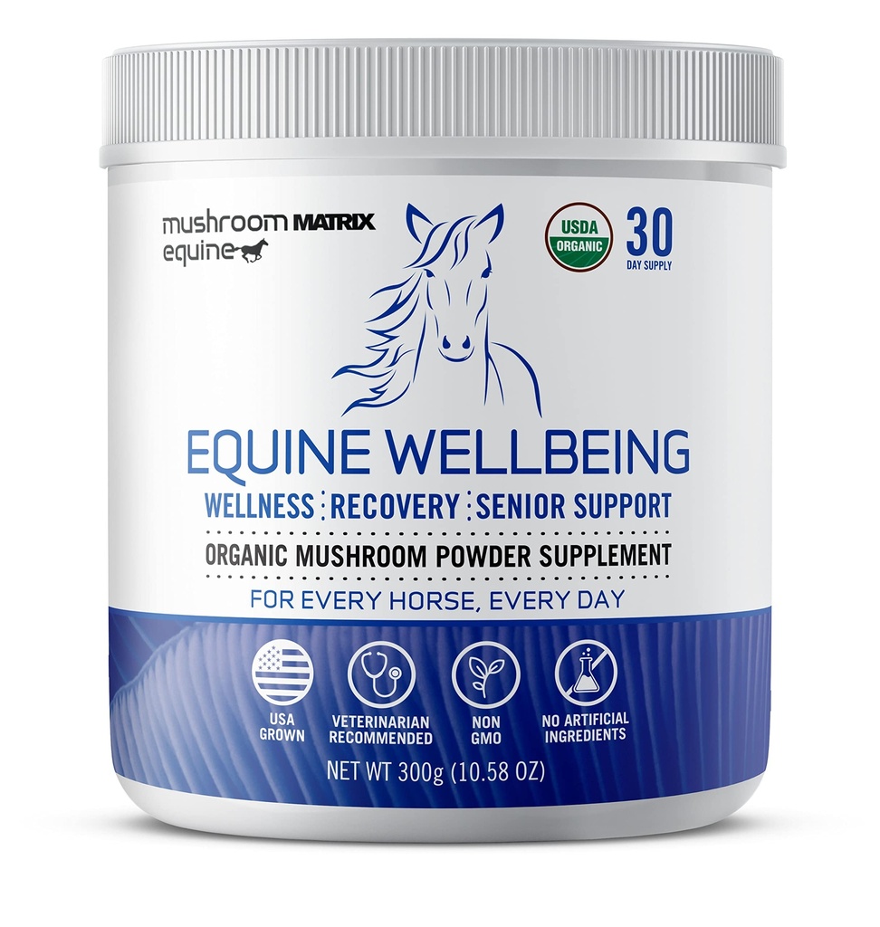 Om Mushroom Matrix - Equine Next 124; Wellbeing Next 124; USA Urosły Humanity-Grade Organic Mushroom Powder Show Safe Horse Supplement Next 124; Wellness, Recovery, & Senior Support Next 124; 300 Grams, 10.5 oz