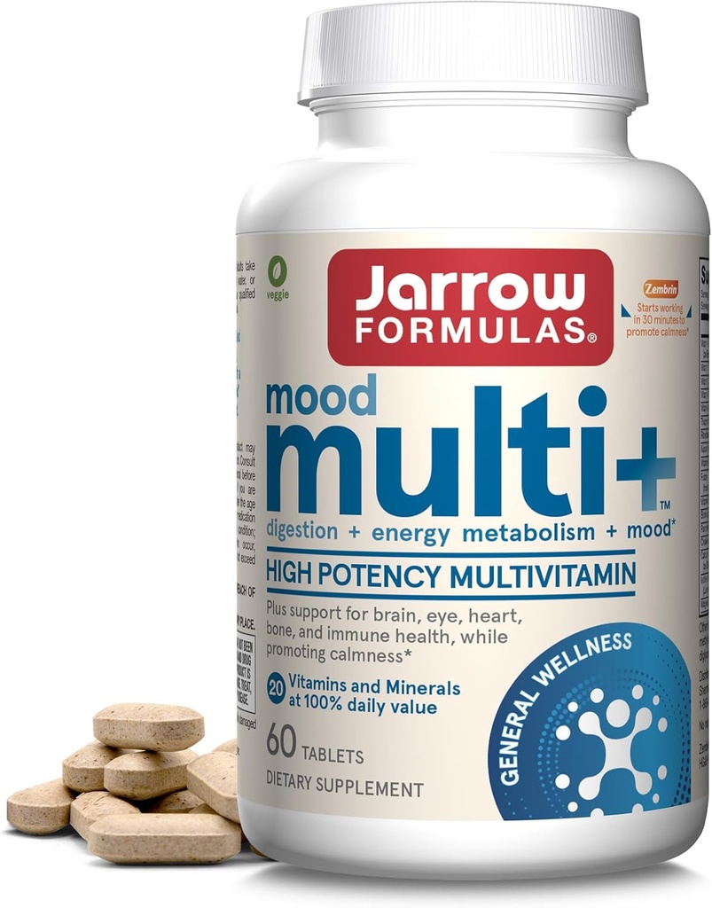 Jarrow Formulas Multi + Mood Multivitamins for Occasional Stress Resistance, 60 Tablets, 30 Day Supply