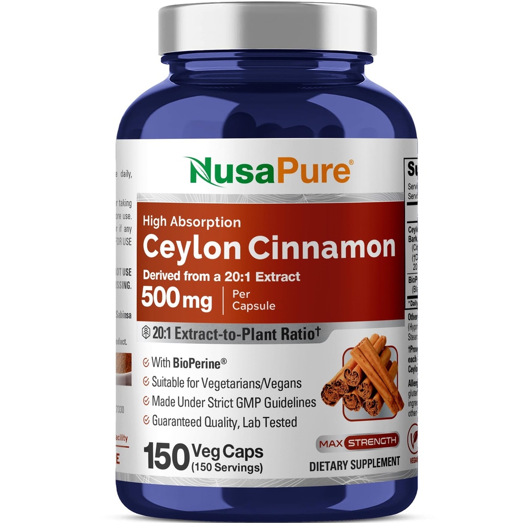 NusaPure Ceylon Cinnamon20: 1 Extract, 500 mg Ekwiwalent 10 000 mg Per Caps 124; 150 Veggie Capsules