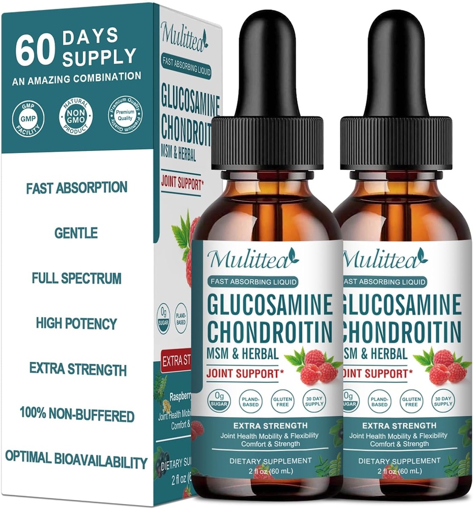 (2 Pack) Glukozamina Chondroitin MSM płynne krople - Dodatkowa siła wspólny suplement wsparcia z Elderberry, Boswelia, Bromelain, kwas hialuronowy - przeciwutleniacze immunologiczne dla dorosłych, mężczyzn i kobiet