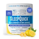 Relaxium Sleep Quick Gummy, Sleep Assistance Support, 5 mg Melatonina, Witamina D-3, Mieszanka prebiotyczna i probiotyczna, Gluten & Drug Free, Lemon Flavor, 60 Gummies