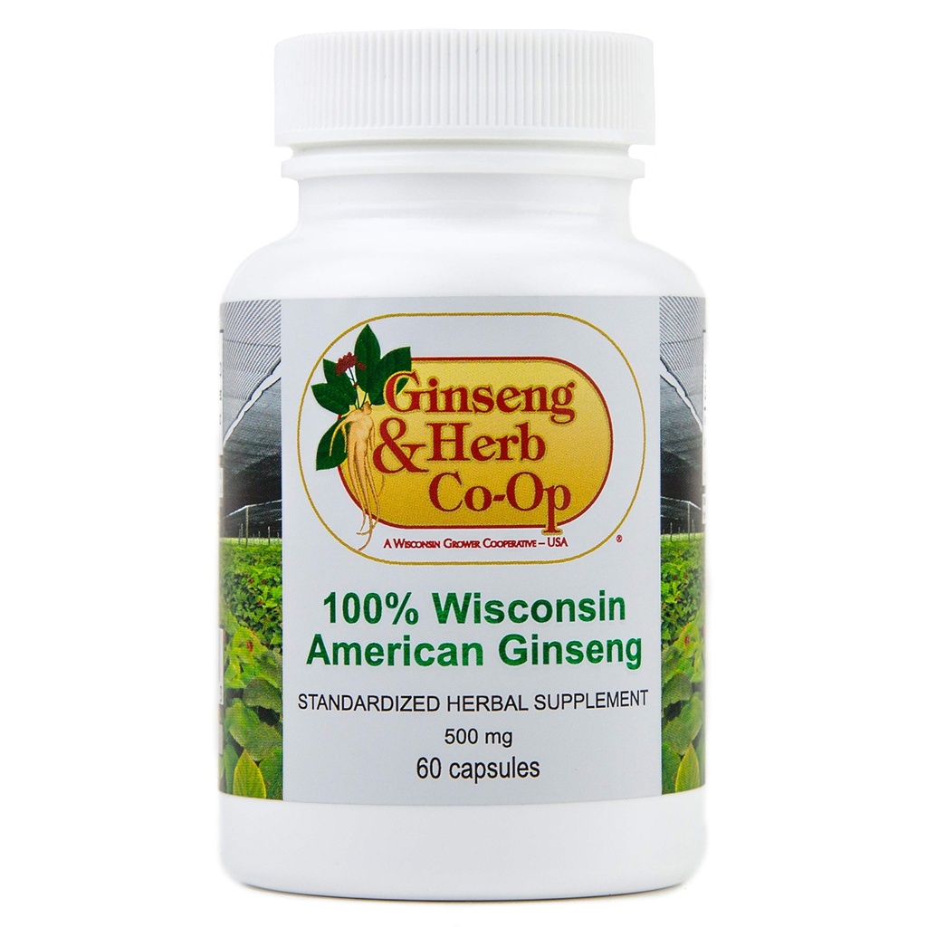 100% Pure Wisconsin American Ginseng kapsułki - 500mg. Autentyczne Panax Quinquefolius. Pothent Ground Ginseng Root - No Fillers, Binders lub inne dodatki.