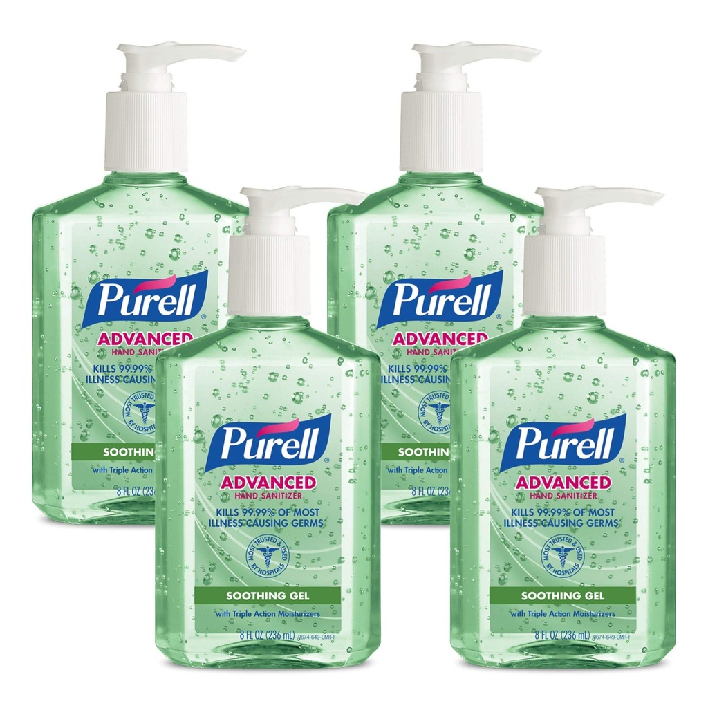Purell - 9674-04-ECIN PURELL Advanced Hand Sanitizer Soothing Gel, Fresh Scent, with Aloe and Vitamin E - 8 fl oz Pump Bottle (Pack of 4) - 9674-06-EC