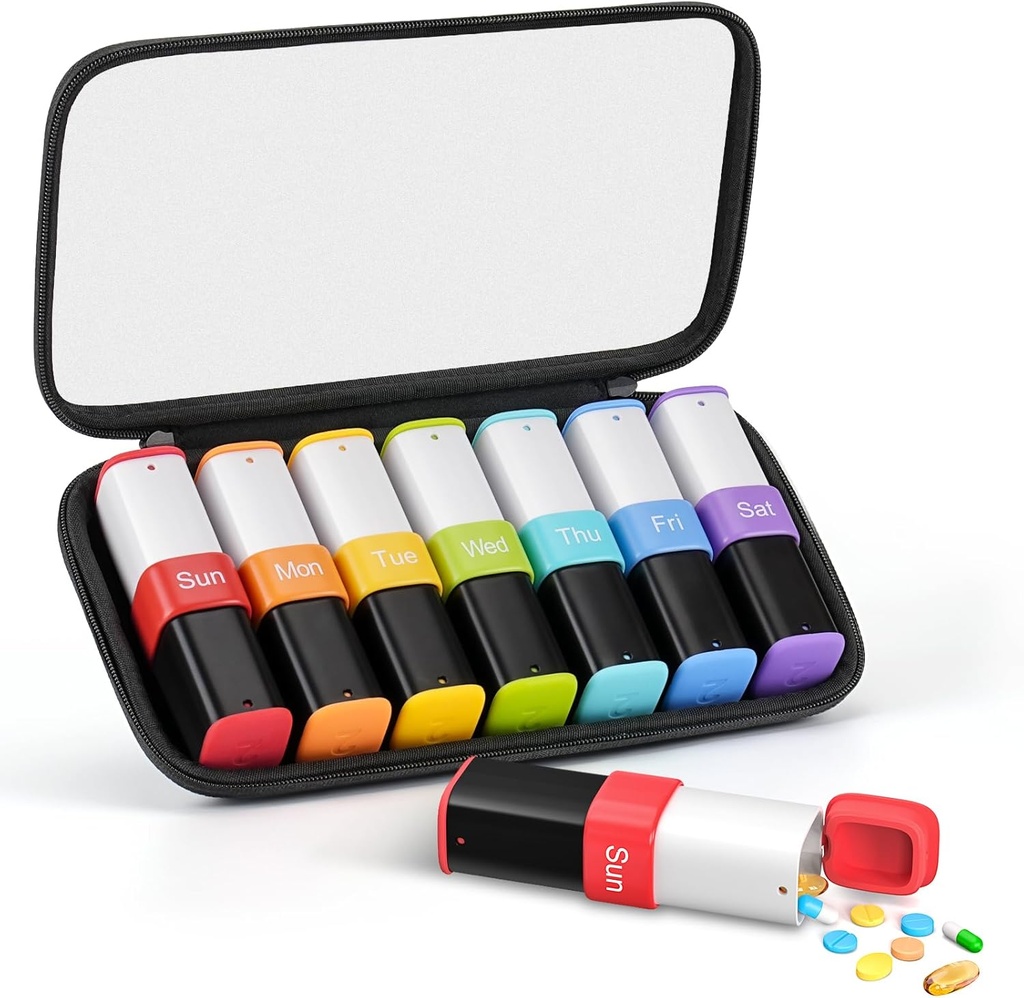 Lotour Cotygodniowy Pill Organizator 2 razy dziennie z PU Leather Bag, duży 7 dzień Podróże Pill Box, Am Pm Codzienne Pill Case, Przenośny pojemnik na tabletki do leczenia, Witaminy, Olej rybny