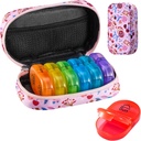 Serfeymi Cotygodniowy Travel Pill Organizator 2 razy w ciągu dnia PM Zmodernizowany Rainbow Pill Box 7 Dzień z przenośnym Zipper Canvas Pill Case, Medicine Organizer for Pills, Witaminy, Oleje rybne - różowy 01