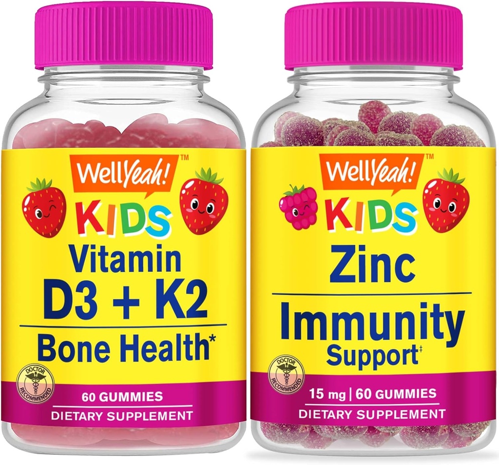 WellYeah Witamina D3 + K2 Dzieci + Cynk Dzieci 15 mg, Gummies Bundle - Great Desting, Suplement witaminy, Gluten Free, GMO Free, Gummy do żucia