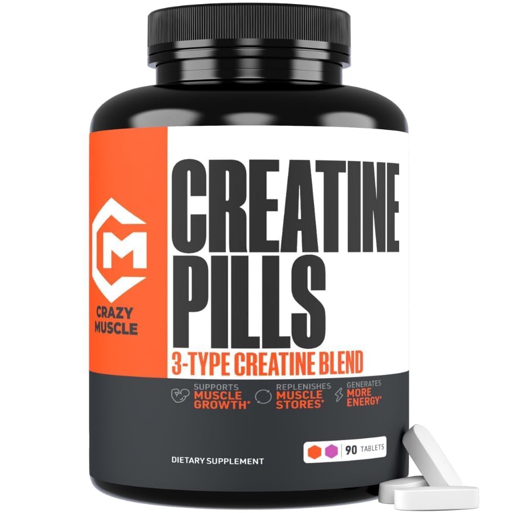 Szalony mięśnie kreatryczne Pigułki, 5g 3X Czyste kreatury Monowodzian, Pre Workout luzem mięśnie masy Gainer, Wysoka Absorpcja Łatwe do podjęcia ThreeAtine 3 Typ Optymalne działanie dla Lean wzrostu, 90 Tabletki