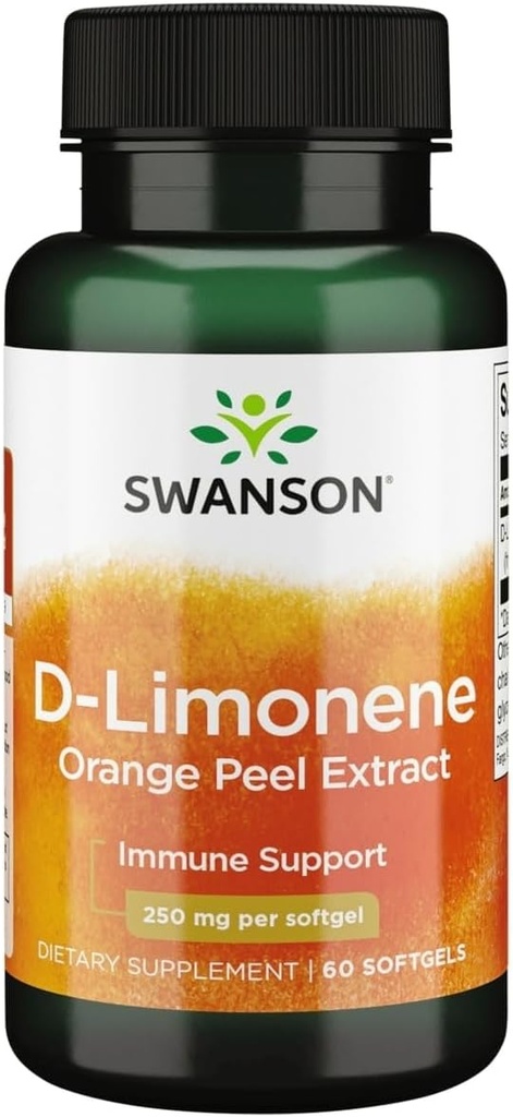 Swanson D- Limonene - Suplement ekstrakt pomarańczowy Peel Promowanie zdrowia komórkowego - Formuła o dużej mocy wspierająca ochronę zdrowia - (60 kapsułek, 250 mg każdy) (1 opakowanie)
