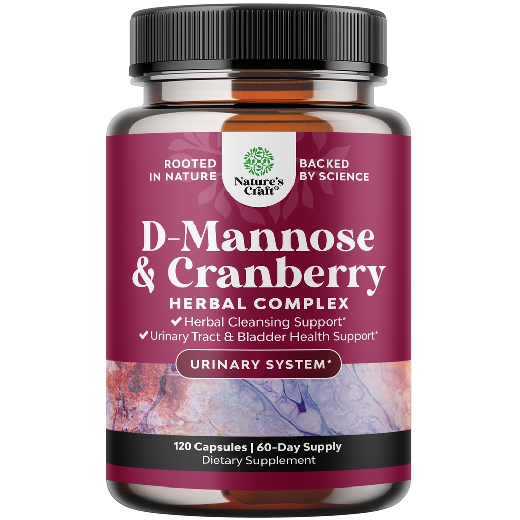 D Mannose z dodatkiem żurawiny - Potent D Mannose 1000mg Kapsułki dla Nerki Defense Support & Cleanse and Urnary Tract Health for Women & Men - Bladder Health Supplement for Adult - 120 Count
