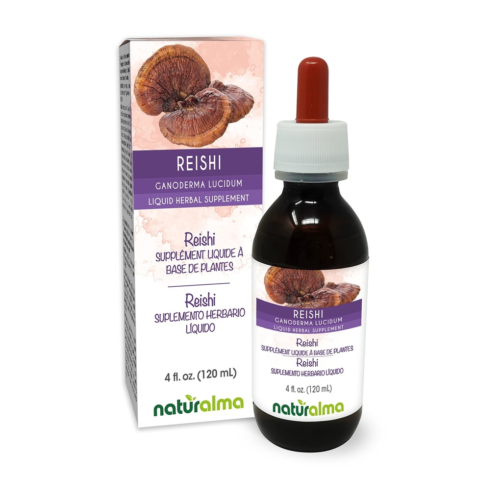 Naturalma Reishi (Ganoderma lucidum) Grzyb lub Grzyb bez alkoholu nalewka - 4 fl oz Liquid Extract in Drops - Herbal Supplement - Vegan
