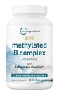 Micro Składniki Pure Methylled B Complex, 240 Kapsułki 124; 11- in-1 Formuła z B12, Tiamin, Folate, Inozytol, Cholina & Witamina C 124; Wspomaga energię, Mood & Nerve Health 124; Filler Free, Non-GMO