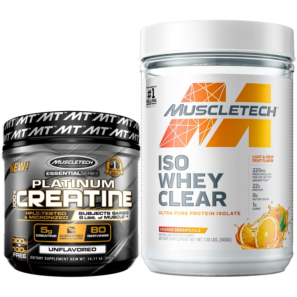MuscleTech Creatine + Izolacja białka serwatki Bundle Platinum Creatine Iso Whey Clear, Pomarańcza