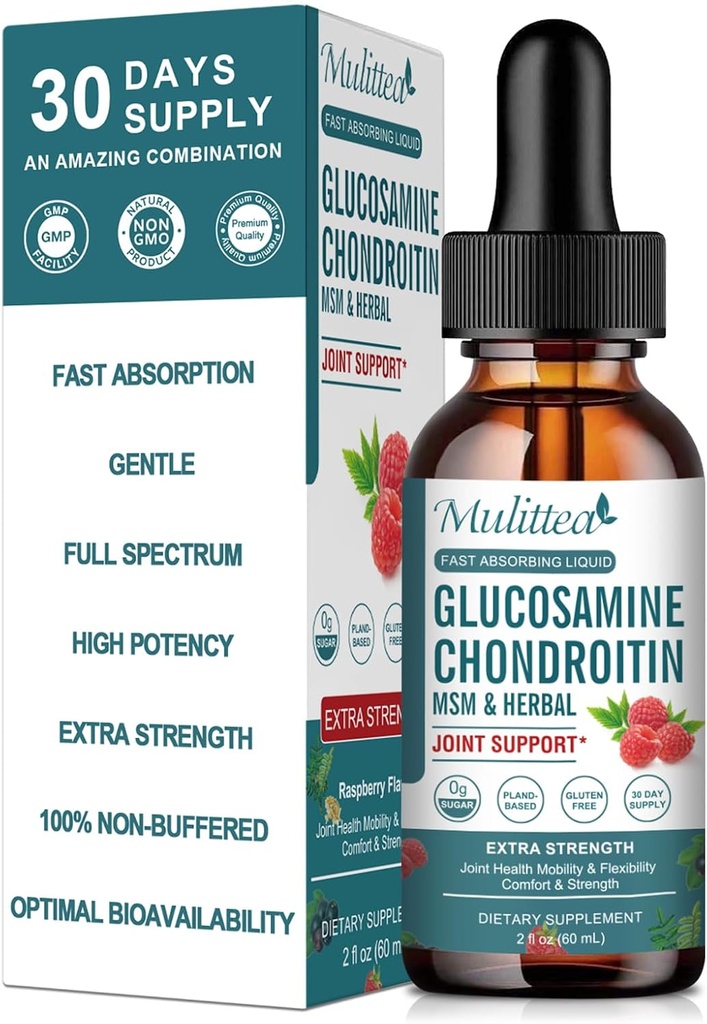 Glukozamina Chondroitin MSM płynne Dropsy - w / Elderberry, Boswelia i Hyaluronic Acid-Extra Siła Supplement Joint Support for Mobility, Elastyczność & Kości, Wysoka Absorpcja, 60ml (2 fl oz)