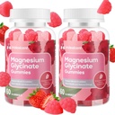 Glucynian magnezu Gummies 400mg, Suplement magnezu bez cukru w / Ashwagandha, Cynk, Suplement glicynianu magnezu wegańskiego dla dorosłych - 120 Gummies truskawkowych