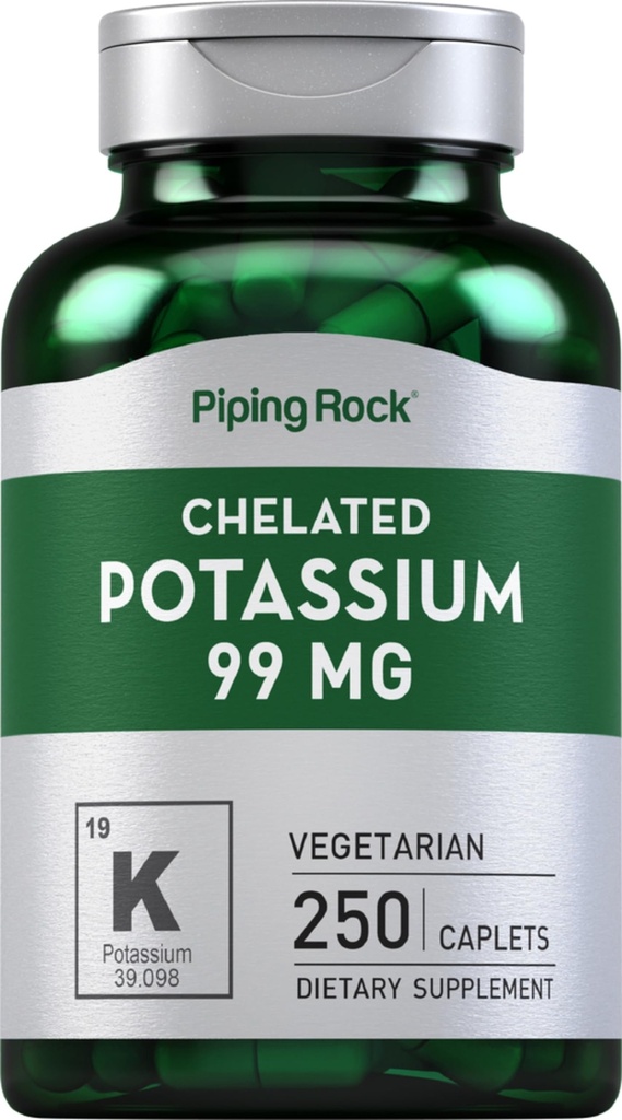 Piping Rock Chelated Potasu Suplement 99mg 124; 250 Kapulety 124; Glukonian potasu 124; Wegetarian, Non-GMO, Gluten Free
