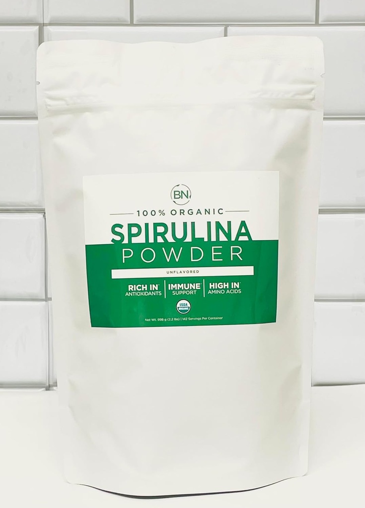 Spirulina w proszku Organic 1kg / 2.2lb -285 Służenia 3.5g Rozmiar podawania - USDA Certified - RAW Nutrient Dense Ponad 70% Białko na podawanie - Najczystsze źródło Wegan Białko - Superfood