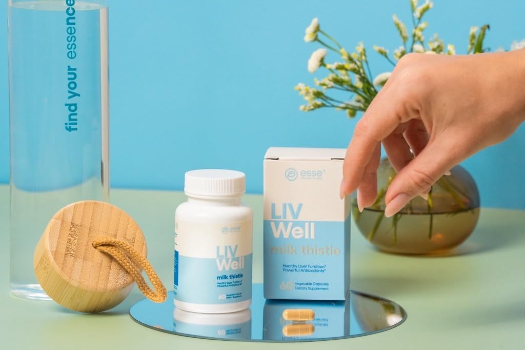 ESSE Wegetariański suplement do mleka z Sezamem i ekstraktem z karczocha - Advanced HPLC Tested for Pure - 80% Silimarin Thistle for Liver Cleanse Detox & Naprawa Plus Zdrowe wsparcie skóry, 60 Kapsułki