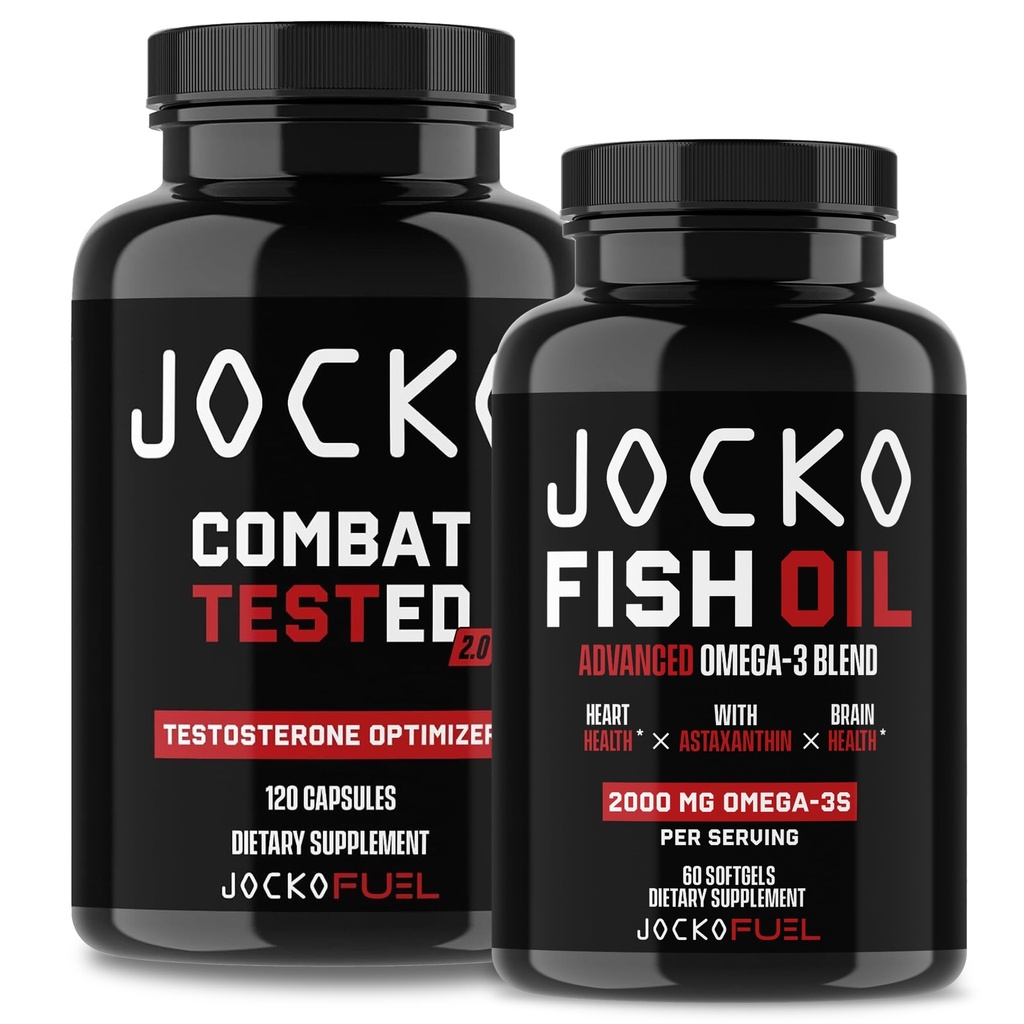 Jocko Fuel Supplements Bundle - Test Booster for Men + Omega 3 Fish Oil (2 Pack) Potężny przeciwutleniacz i Muscle Builder