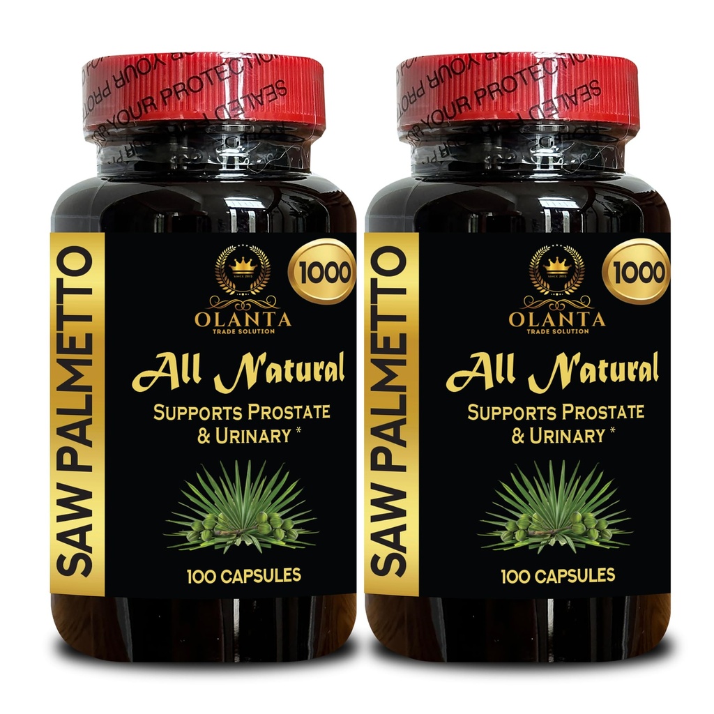Saw Palmetto Extract 1000mg - Natural Support for Prostate Comfort, Suppport Balance Urinary Regularity & Men's Vitality - 2 Bottles 200 Capsules