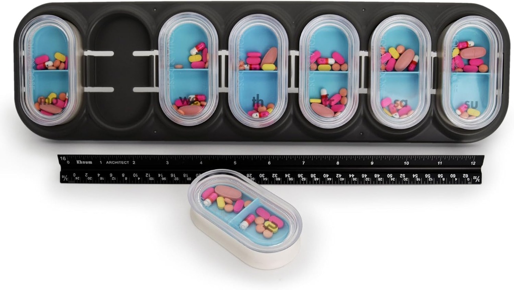 EQUADOSE Cotygodniowy pill Organizator, Bardzo duży 7-dniowy Witamina Jumbo Case z usuwalnych pods, Przerośnięty lek Carrier dla łatwego podróży i codziennego zarządzania zdrowiem, Przyjazny do podróży