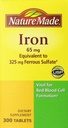 Nature Made Iron 65mg, odpowiednik 325 mg Siarczan żelaza - 300 tabletek