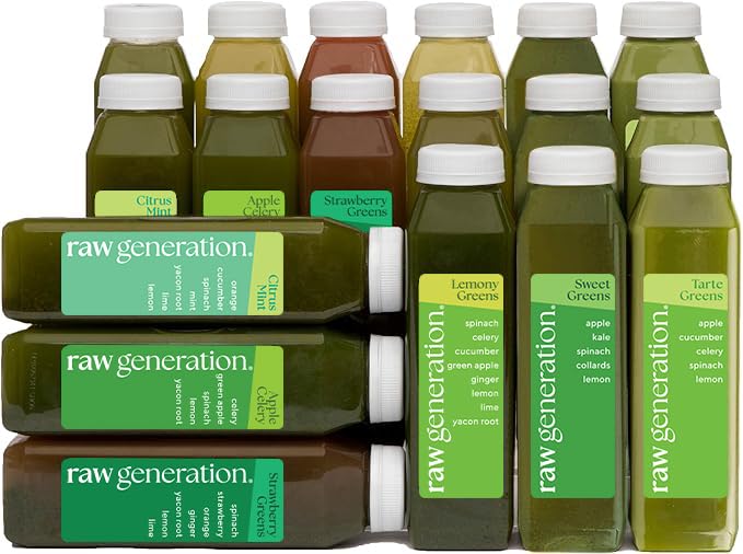 Surowa generacja Detox Cleanse - 3- dzień Sok Oczyścić 60% Mniej cukru dla utraty wagi, Energia, Clearer Skóra & Gut Zdrowie - 18 Chlorophyll- Packed Juices detox swoje ciało i przywrócić dietę (Asortation May Vary)