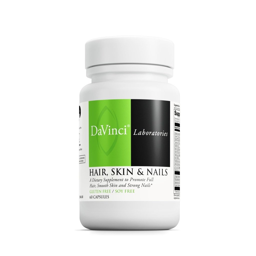 DaVinci Labs Hair, Skin & Nails - Suplement diety do wsparcia gładkiej, zdrowej skóry, silnych paznokci i zdrowia włosów * - Z witaminą C i D3, minerały, Biotin, Cynk i więcej - Gluten- Free - 60 Kapsułki
