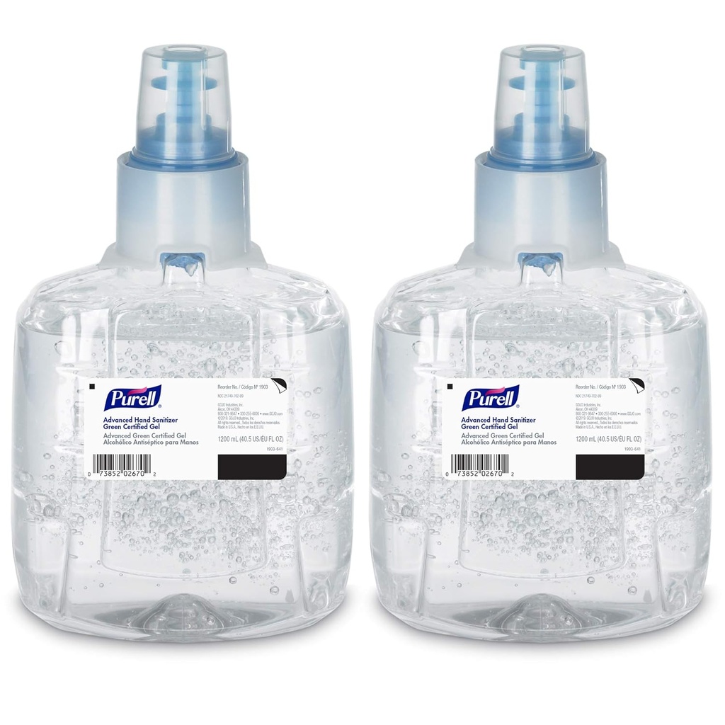 Purell Advanced Green Certified Hand Sanitizer Gel, 1200 ml Sanitizer Refill for Purell LTX Touch- Free Dispenser (Opakowanie po 2) - 1903- 02