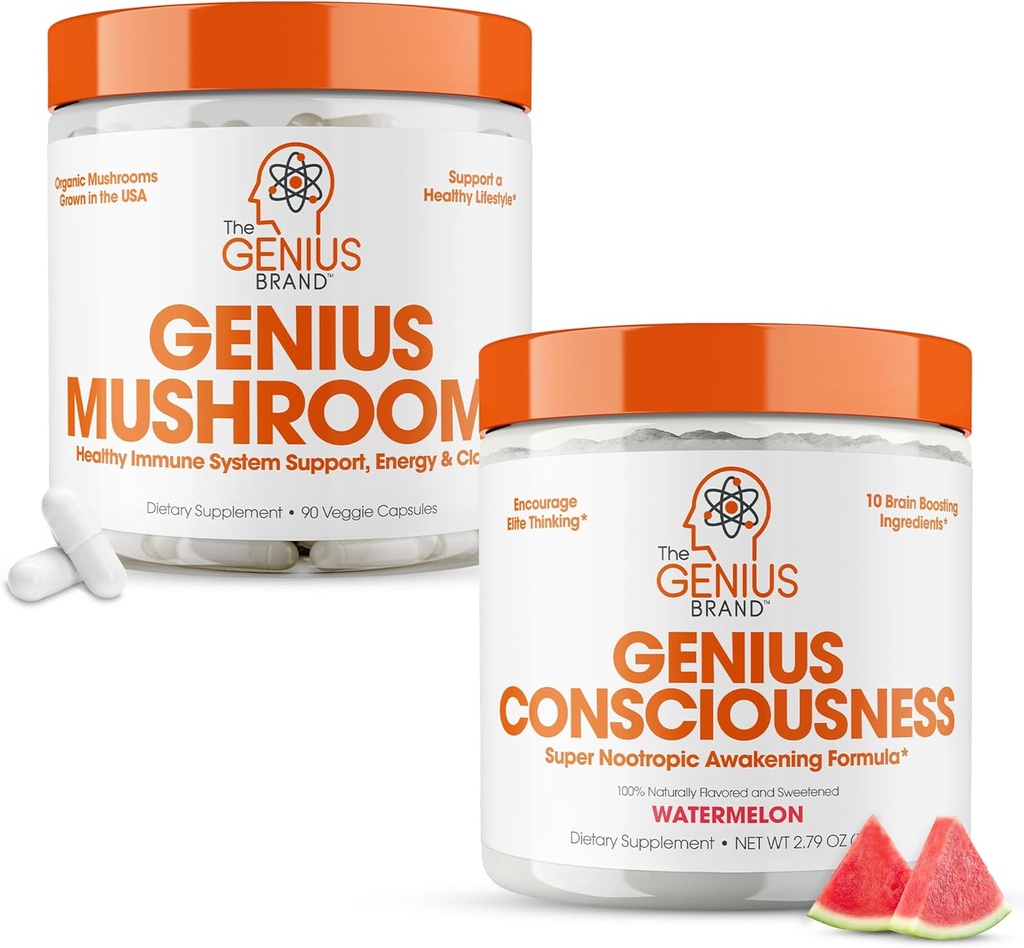 Genius Brand - uzupełnienie nootropowe Bundle - Grzyb i Świadomość - Wspiera system immunologiczny, Focus, Energia i Booster mózgu