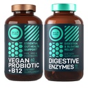 Enzymy pokarmowe z probiotykami i prebiotykami oraz wegańskie Probiotyki Plus B12 Wzmocniony Pasek pokarmowy i żelkowy