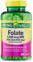 Spring Valley Folate 1,333 mcg DFE, Folic Acid 800 mcg, 400 Tablets - Dietary Supplement, Women's Health Boost, Metabolism & Heart Support - Bundle with+ Sticker VSL Store