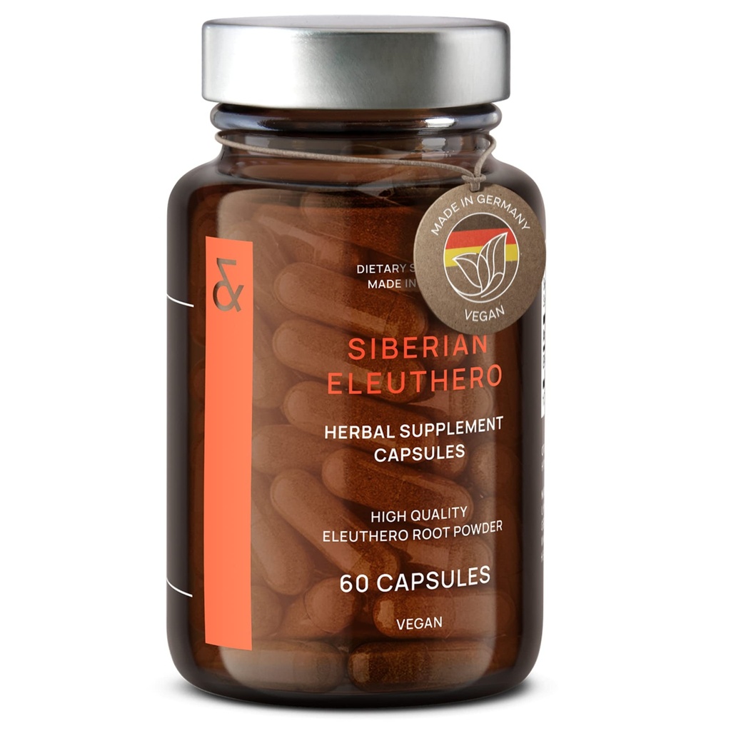 CLAV ® Siberian Ginseng - 900mg Eleuthero Root Powder - Suplement energetyczny - Zmniejszenie zmęczenia i zmęczenia - 60 Ginseng kapsułki - Made in Germany