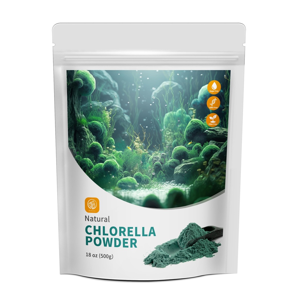 Chlorella Powder Natural with 18 oz - Chlorophyll Powder, Supports Immune System & Liver Function, Keep Youth, Vegan, Rich in Vegan Protein and Vitamins.