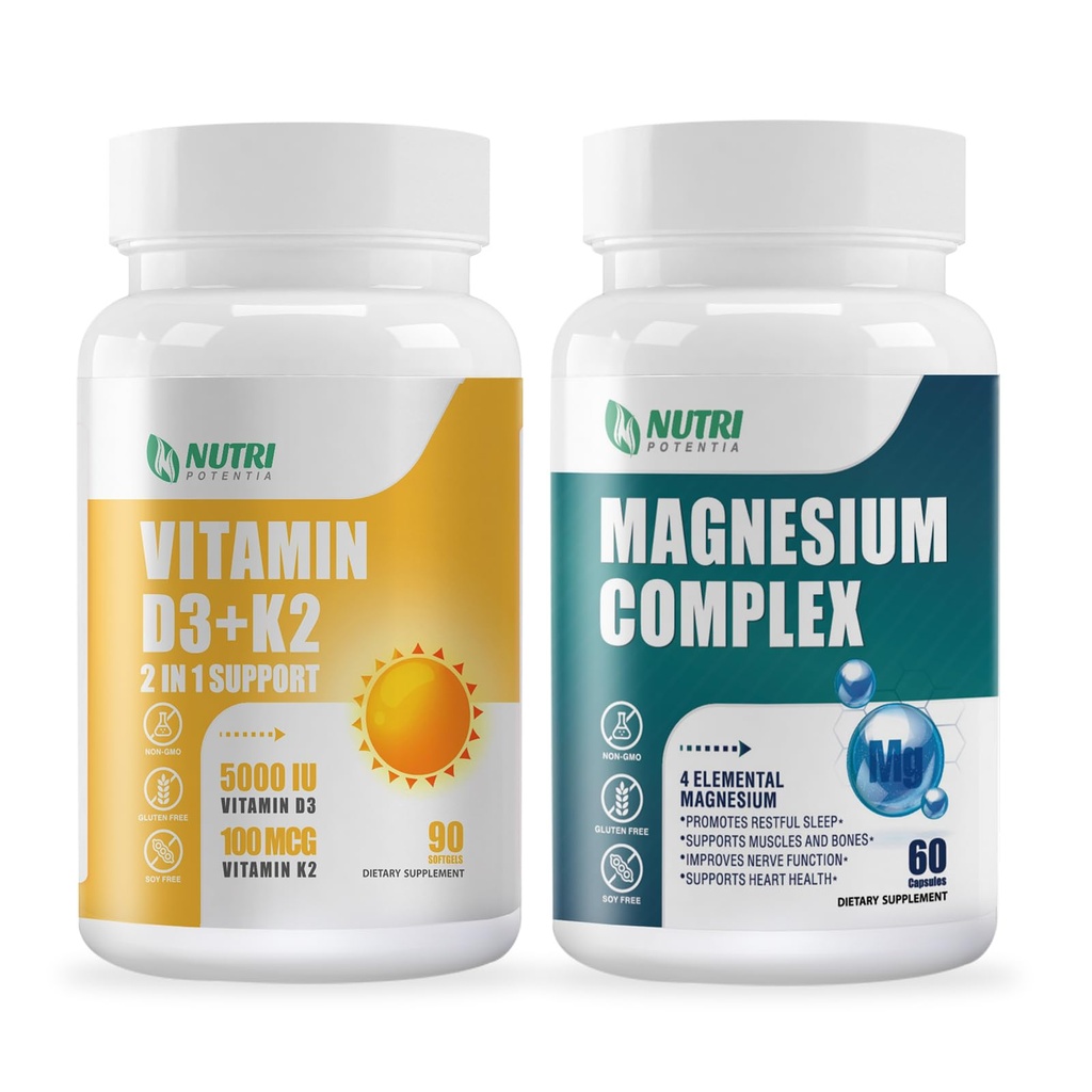 Witamina D3 K2 z MCT Oil 90 Softgels & Magnezu Breakthrough Complex Supplement Equipment 124; Kości, Serca, Mięśnie i Wsparcie układu nerwowego - Non-GMO