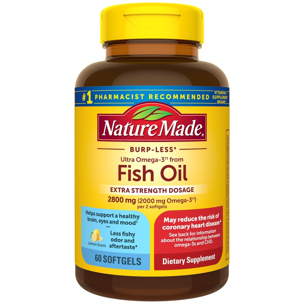 Nature Made Extra Siła Omega 3 Suplementy oleju rybnego, 2800mg, Olej rybny Omega 3 Suplementy jako Estry etylowe dla zdrowego serca, Mózg, Oczy, Wsparcie nastrojów, 60 Softgels, 30 Day Supply