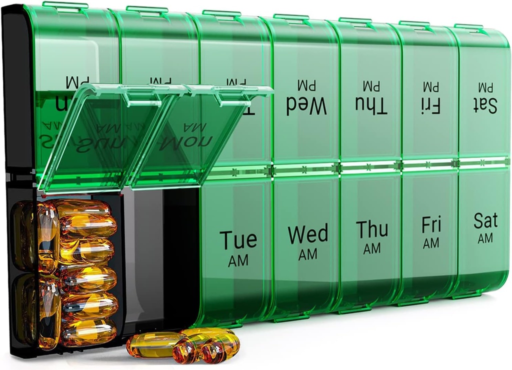 Extra Large Pill Organizer 2 Times a Day, XL 7 Day Pill Box AM PM, Jumbo Weekly Pill Case, Daily Night Oversized Medicine Organizer, Vitamin Holder, Big Pill Container, Twice a Day Pill Organizer