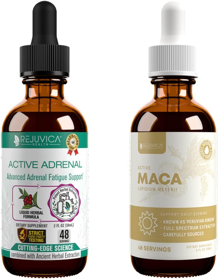 Rejuvica Zdrowie Aktywny nadnercz + Aktywny Maca - Wsparcie energii + Stres - Płynne Dostawa dla lepszej absorpcji - Rhodiola, Maca, Święty Bazyl, Ashwagandha & More!