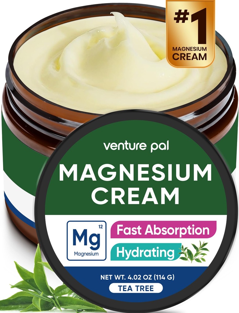Venture Pal Magnezu Lotion, Topical krem magnezu do snu, Kurcze nóg i ból, Relaks mięśni, Spokój, Suplement nawilżający z oleju kokosowego, Masło Shea & Kwas hialuronowy, Sejf dla dzieci