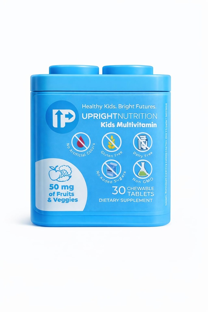 Wieloskładnikowe składniki odżywcze dla dzieci: 124; Chewable, Sugar- Free: 124; 17 + Esential Nutrigents: 124; No Junk: 124; Zawiera A, C, D3, E, K, B1, B2, B5, B7, B12, Wapń, cynk i magnez: 124; Kid- Aproved Flavor