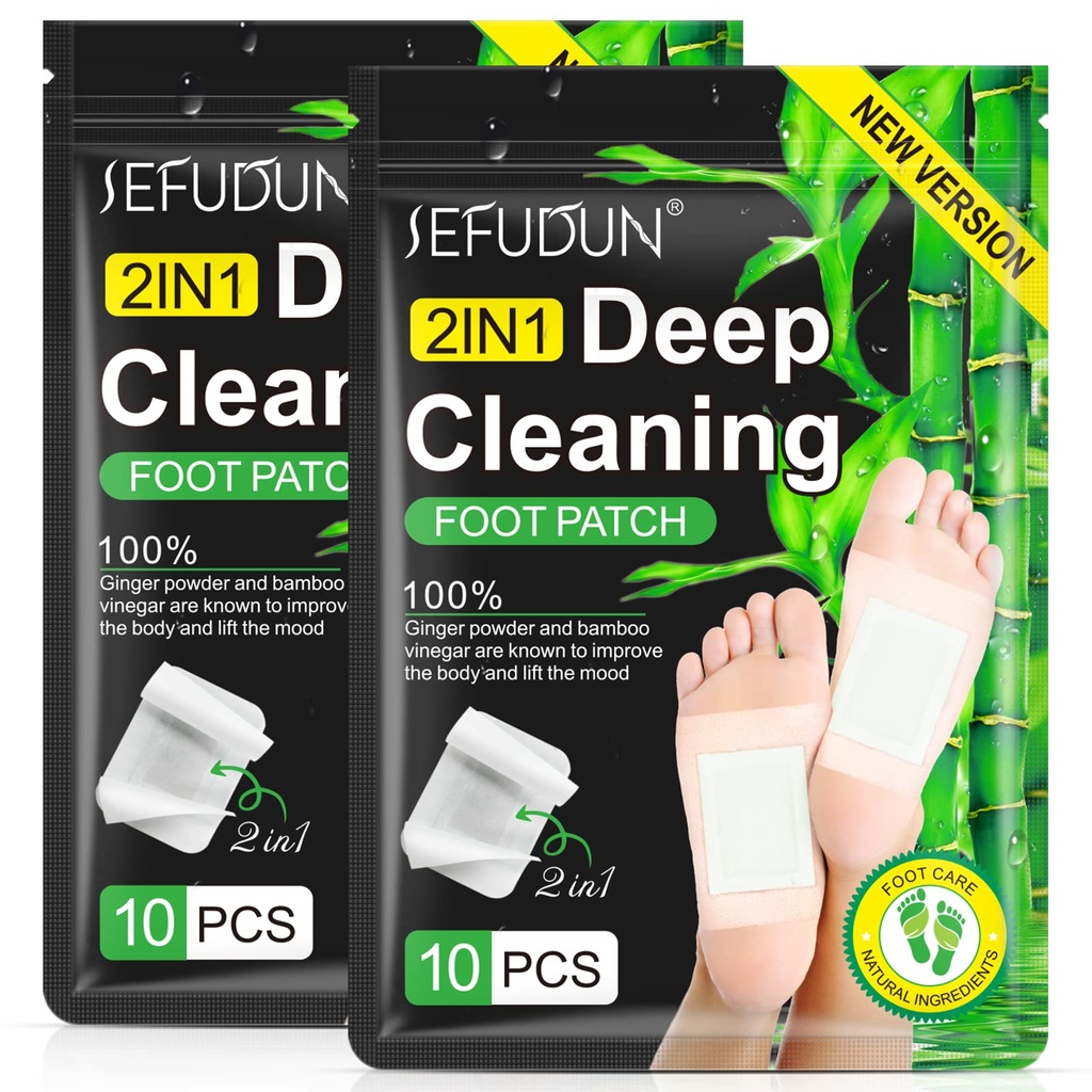 2in1 20PCS Foot Pads, Natural Bamboo Vinegar Ginger Powder Foot Pads