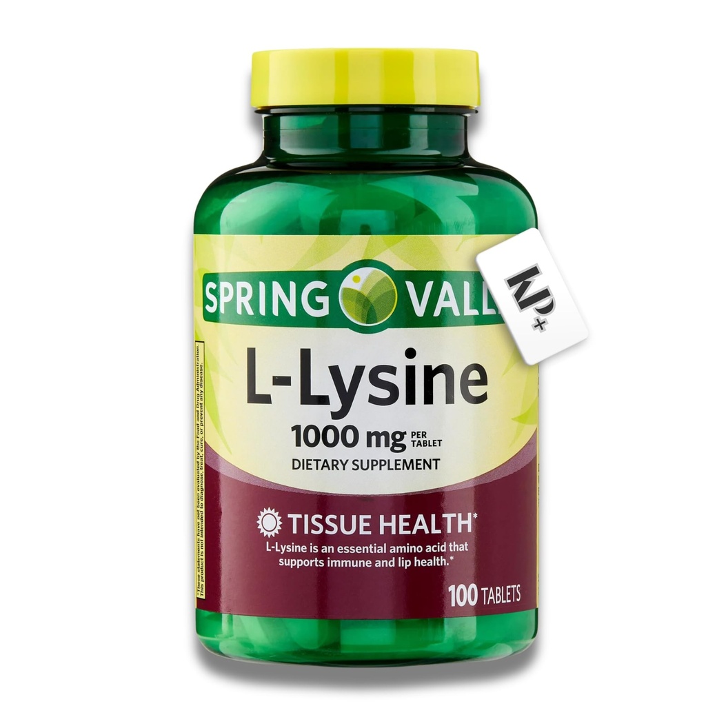 L-Lysine 1000mg Tablets, Lysine, Essential Amino Acid for Immune Support, Collagen Formation, and Skin Health, High Potency Lysine Supplement, 100 Count, Gluten-Free, Pack of 1